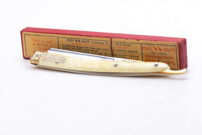 5/8" Dubl Duck Pearlduck Goldedge & Gold Inlay Celluloid Scales Straight Razor | Solingen, Germany