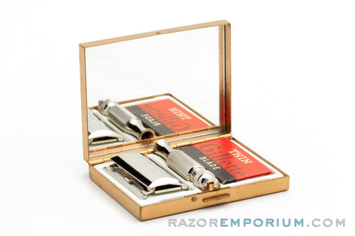 1964 Gillette J1 Travel Tech DE Safety Razor Set
