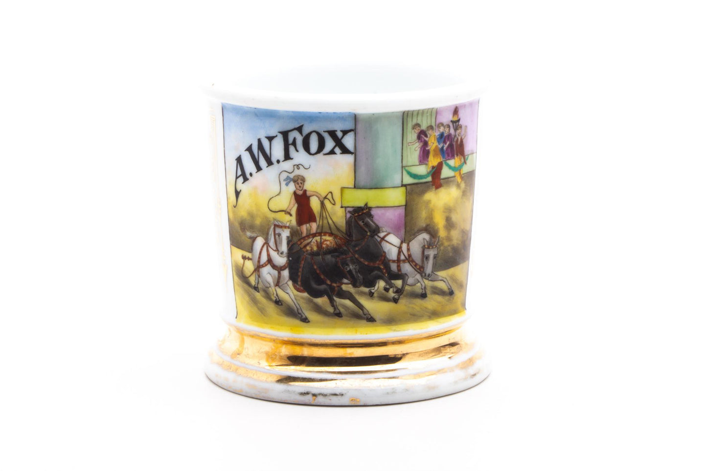 Vintage Hand Painted A.W.FOX Horse Carriage Shaving Mug