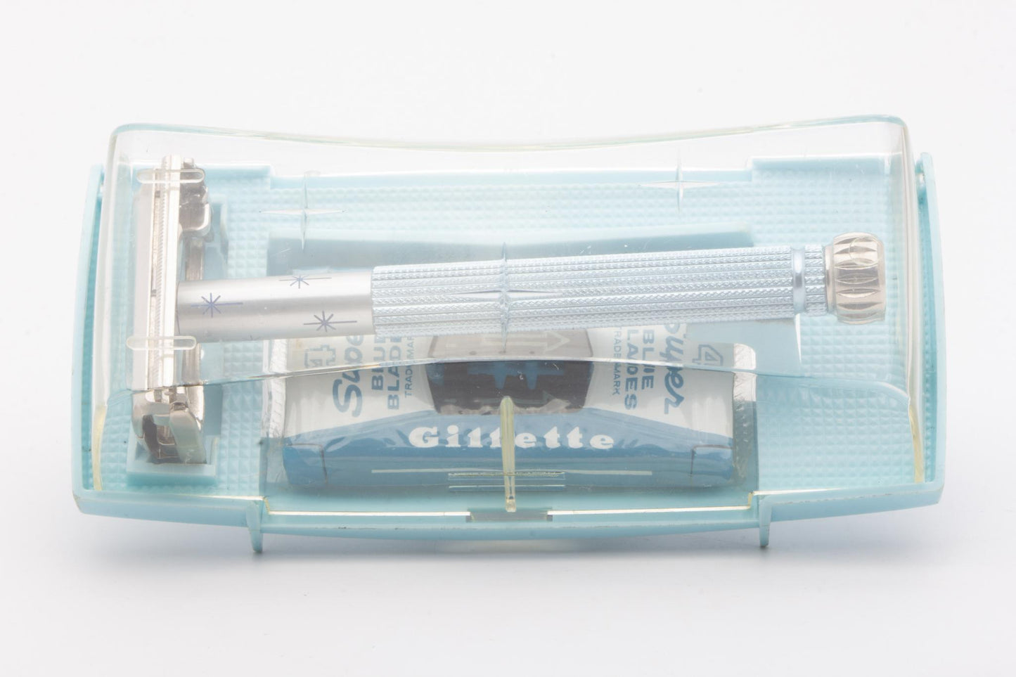 1964 J1 Gillette Blue Star Lady Gillette DE Safety Razor Set | Original Condition